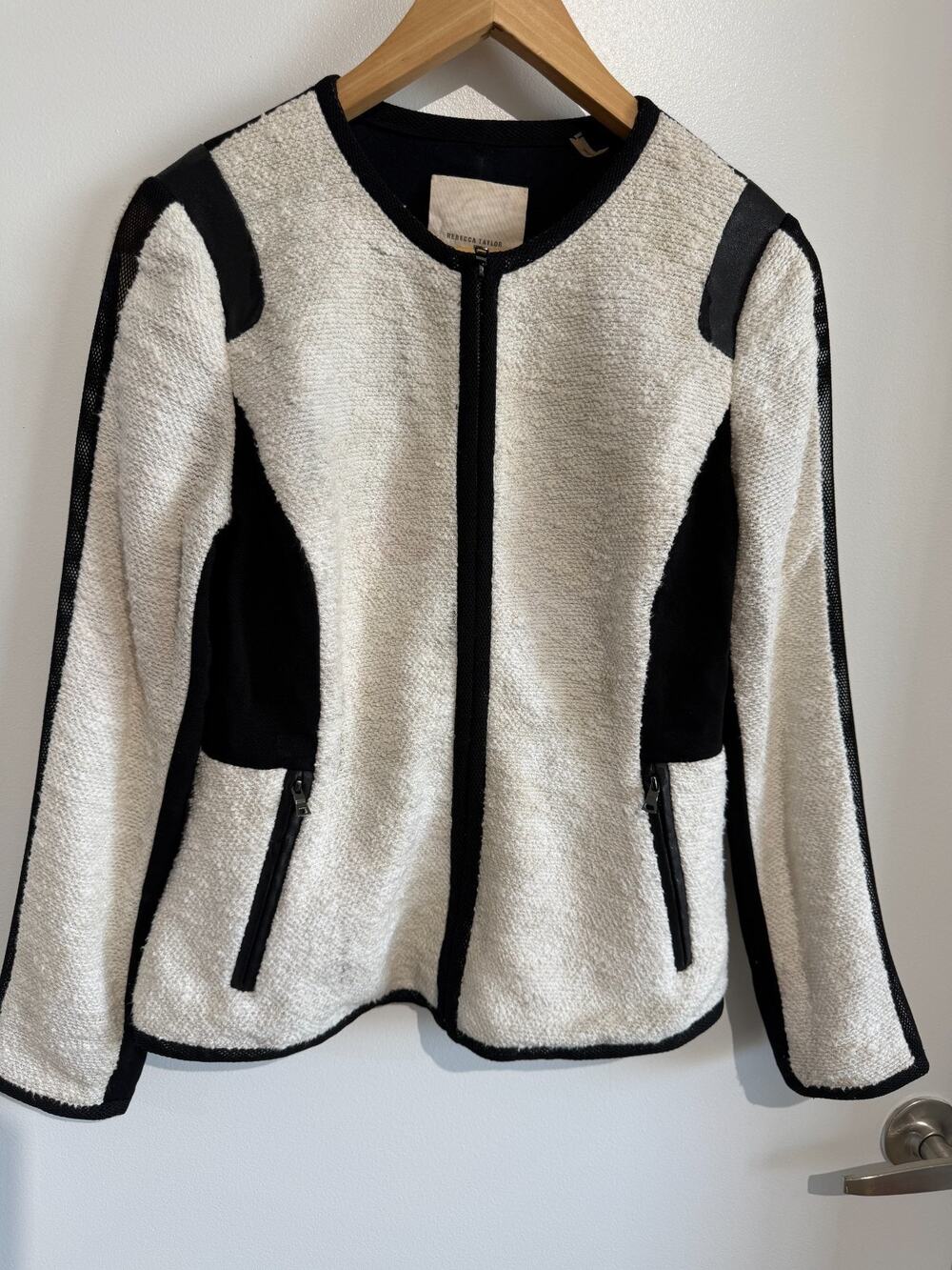 Rebecca Taylor Tweed Jacket Black and White Size 4 mixed material sheer lace